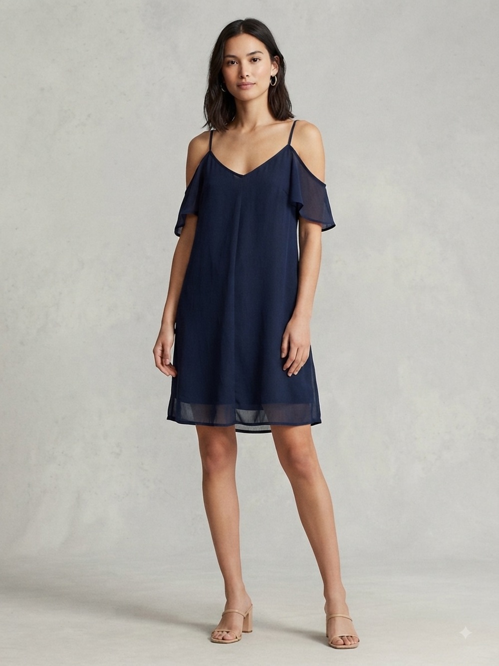 Abercrombie & Fitch Navy Blue Cold Shoulder Slip Dress Womens Size Large Chiffon